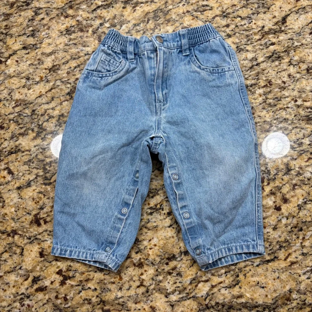 Old Navy Baby Boy Denim Jeans Light Wash Elastic Waist Snap Leg Vintage 12-18M